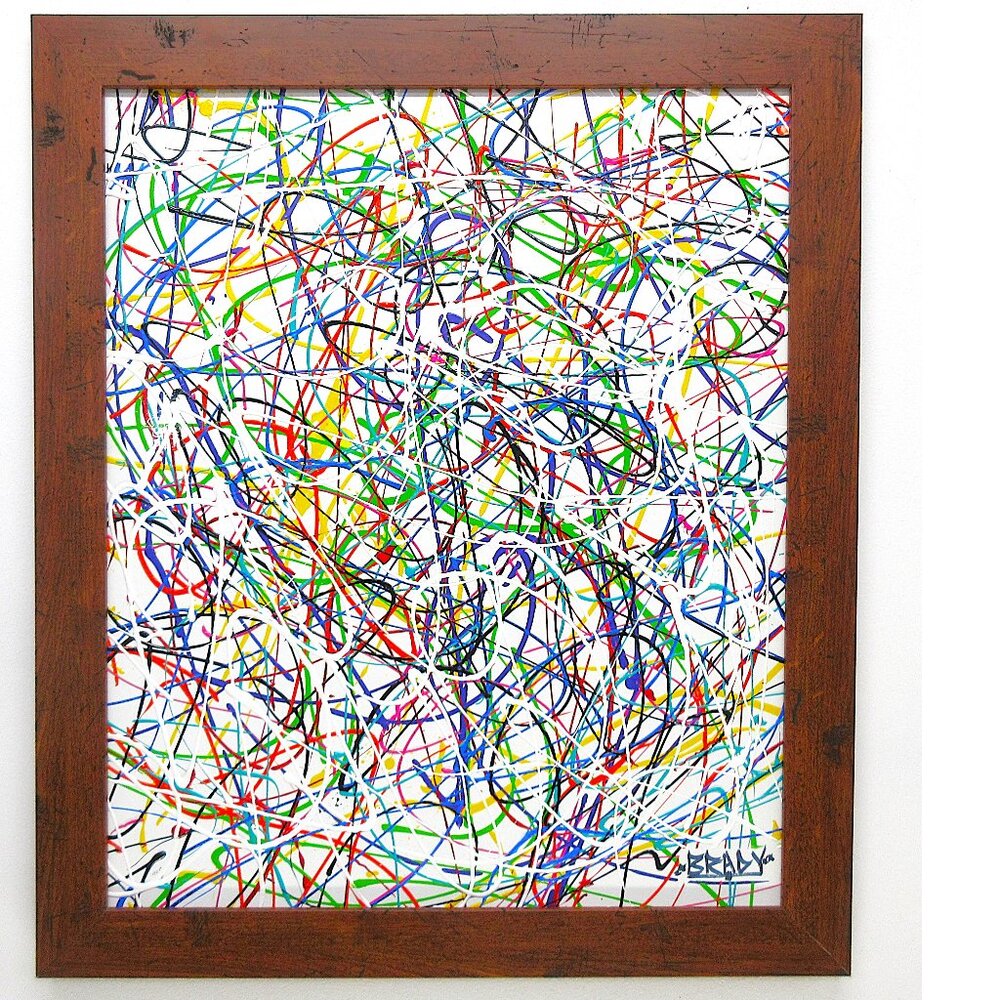 28x24 ORIGINAL ABSTRACT EXPRESSIONIST SIGNED PAINTING.  WOOD FRAME BRADY 2024